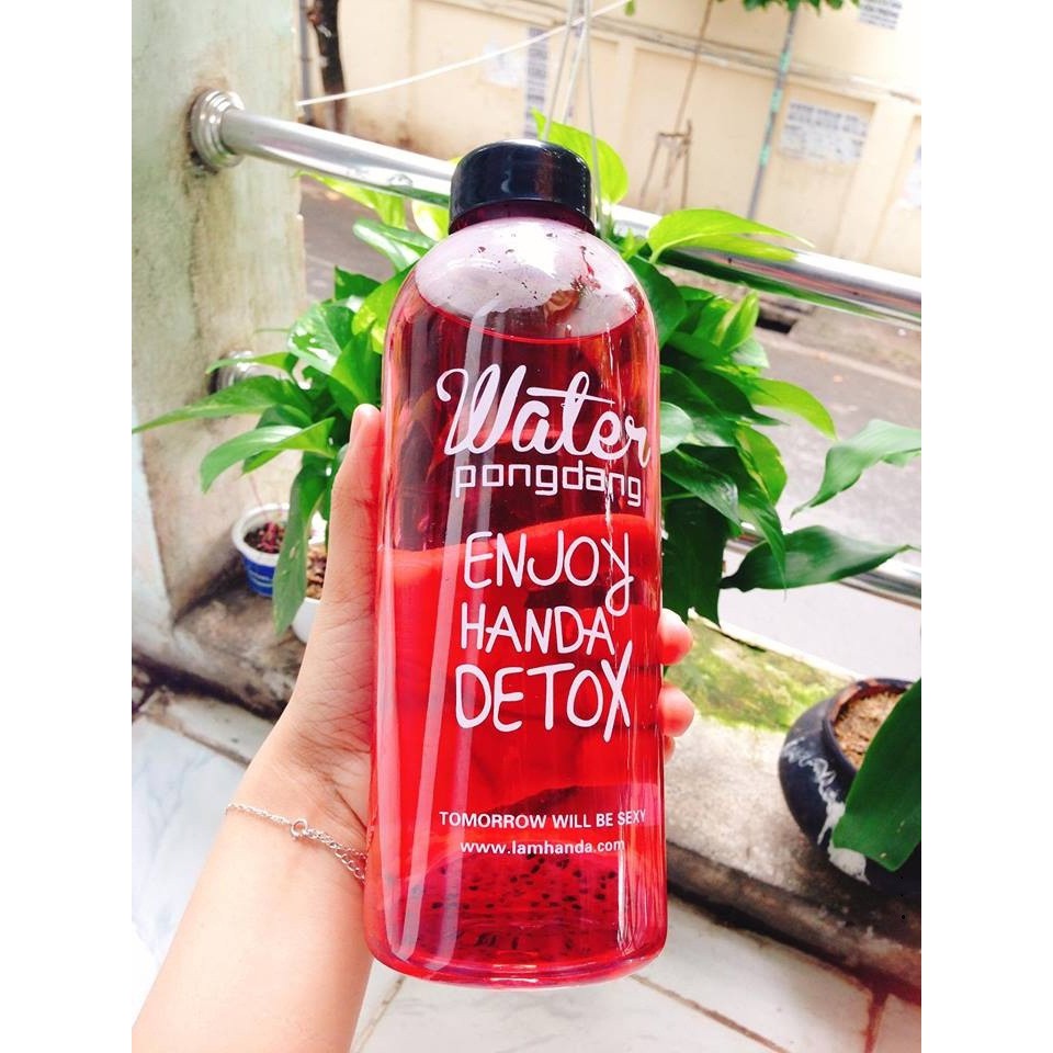 [ HOT] Bình DETOX 1000ML WATER PONGDANG NHỰA CAO CẤP tặng túi vải