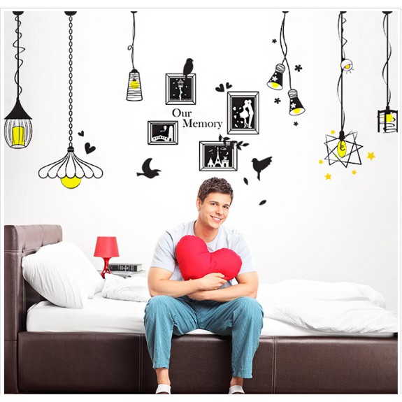 Decal trang trí bóng đèn dây One Memory (7 bóng 4 khung ảnh )