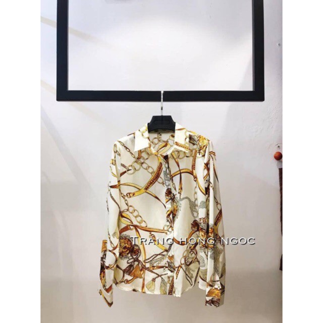 Áo sơ mi lụa họa tiết da báo, mắt xích  được chọn mẫu inb
