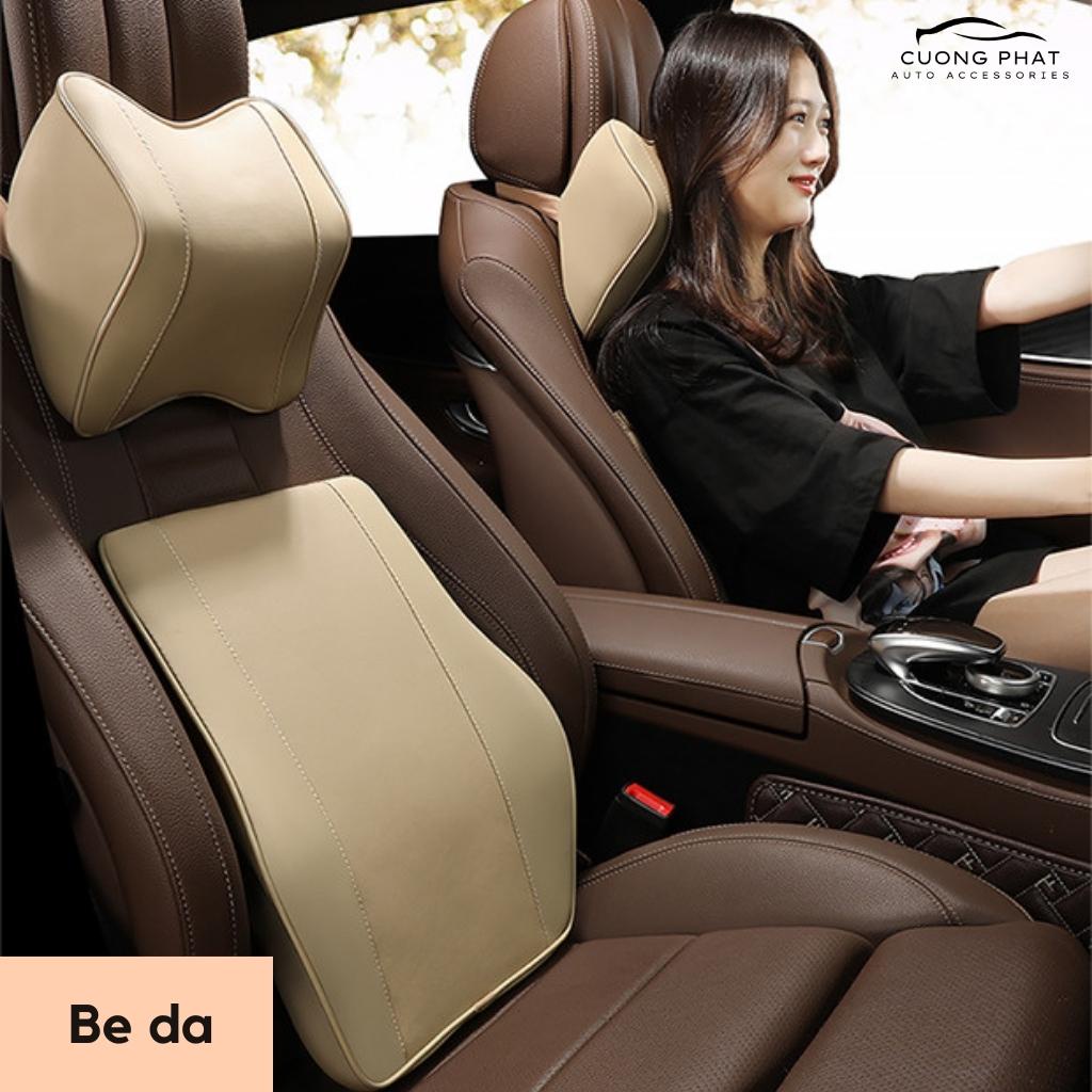 Gối Tựa Đầu Và Lưng Ô Tô Cao Cấp Bọc Da / Da Phối Lưới Kiểu Dáng Sang Trọng Bảo Vệ Cột Sống