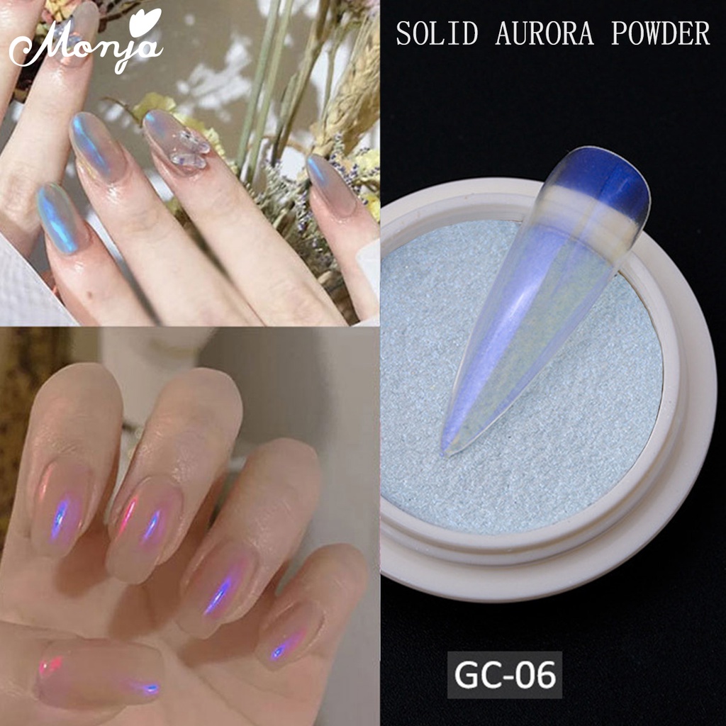 Monja Aurora Nail Powder Glitter Shiny Transparent Chameleon Pigment Dust Mermaid Mirror Chrome-plated Nail Decorations