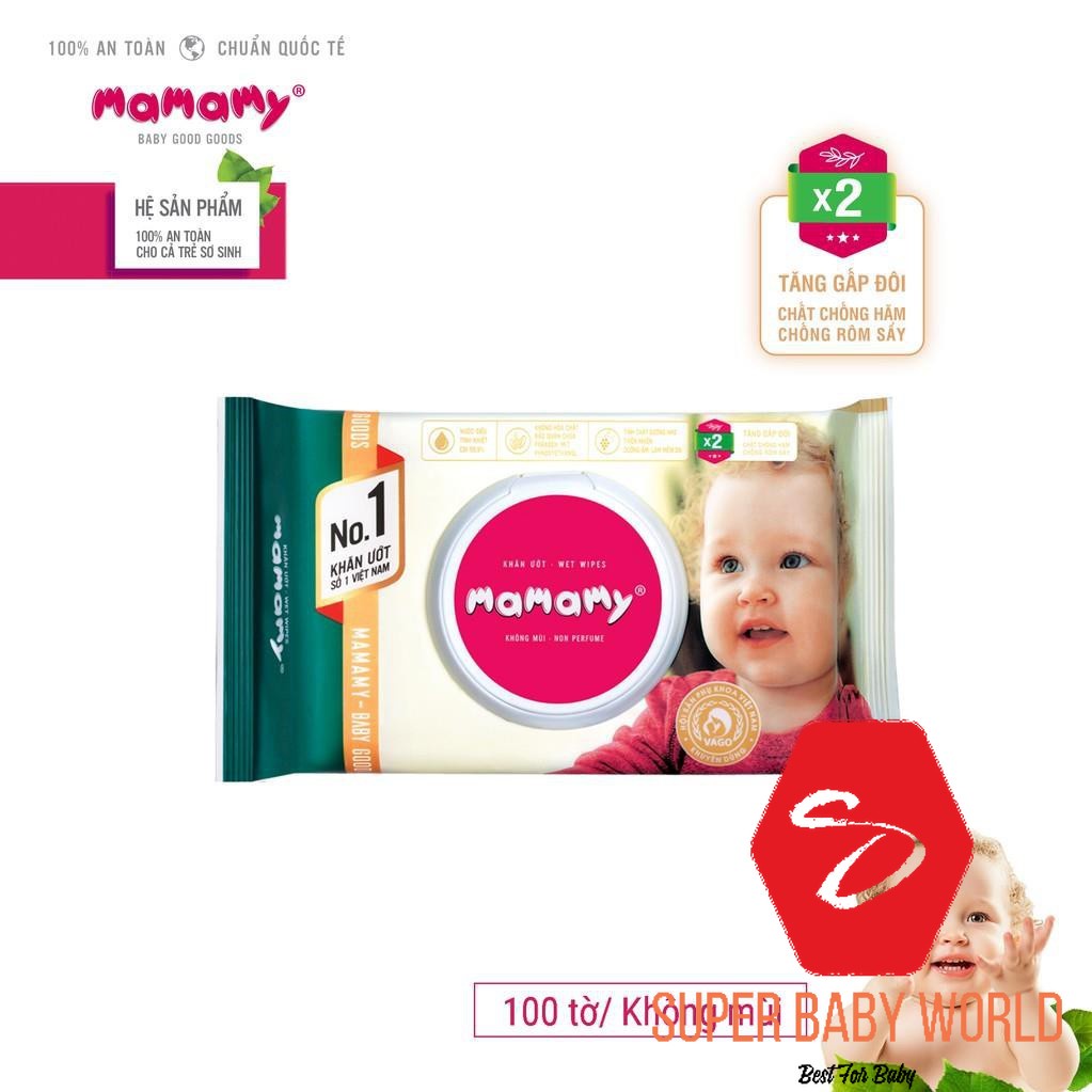 Combo 3 gói khăn ướt Mamamy 100 tờ có nắp không mùi