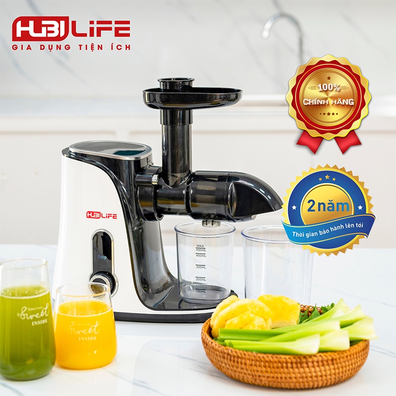 Máy Ép Chậm Trục Ngang Hubilife HB-668 - Ép Rau Củ Quả Kiệt Bã 98% - Ép Rau Không Kẹt - Tháo Lắp Vệ Sinh Dễ Dàng