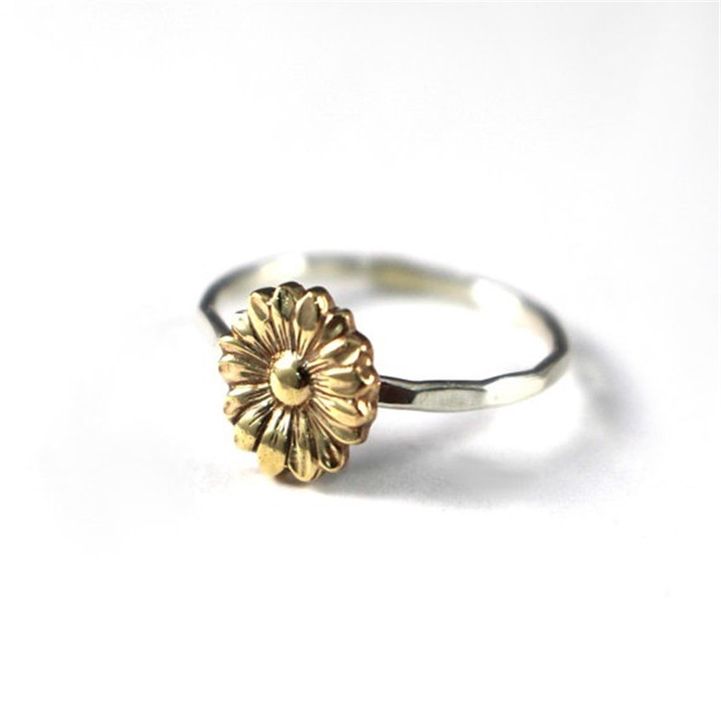 Sẵn Sàng Cổ Vintage Hoa Hướng Dương Nhẫn Bạc Thái Châu Âu Và Mỹ Mạ Vàng 18 K Cúc Đính Đá