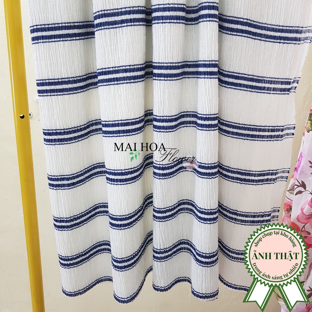 Vải voan may áo đã nhún ly như ảnh chụp màu xanh kẻ mềm mại dễ thương Maihoaflower