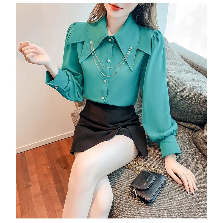 Áo Sơ Mi Tay Phồng Cổ Búp Bê Form Rộng Thời Trang Mùa Thu Mới Cho Nữ