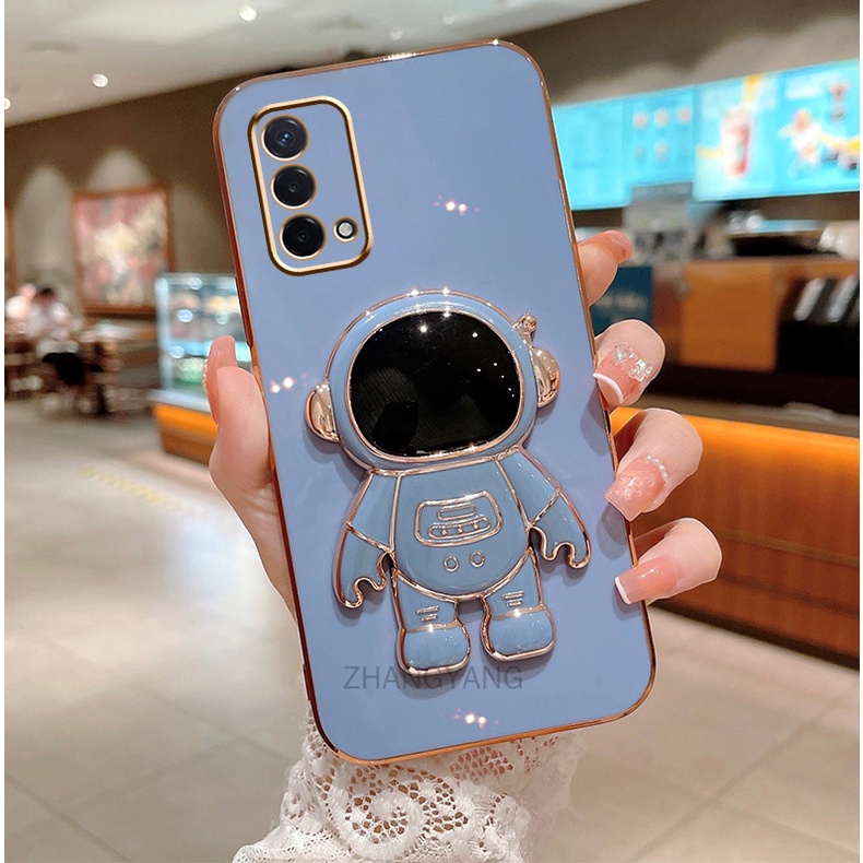 ốp lưng oppo a74 a95 TPU Mạ điện 3D Phi hành gia có chân đế ốp điện thoại oppo a74 a95