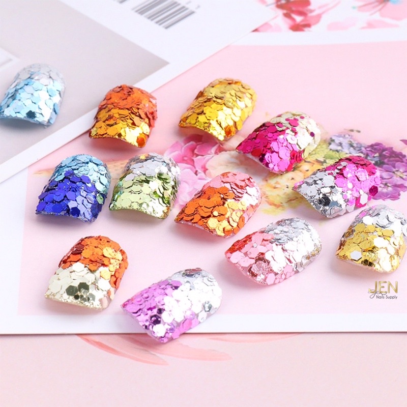 Nhũ kim tuyến lục giác 12 màu-phụ kiện nail móng