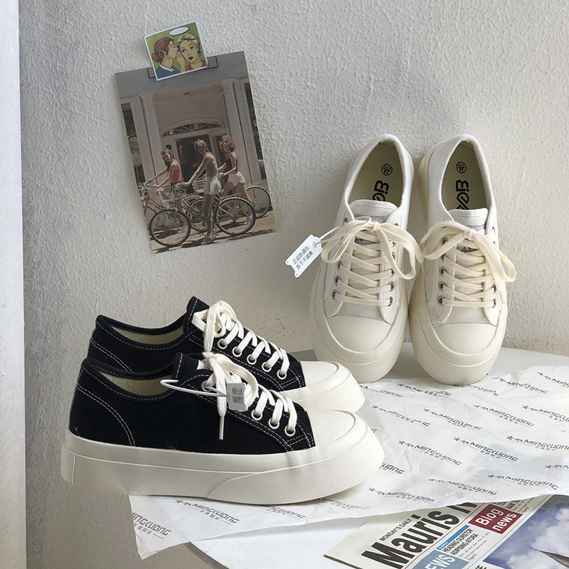 Giày cv cổ thấp đế cao dáng thể thao ulzzang nữ full box, giày bata vải canvas đế bằng - Hàng nhập khẩu