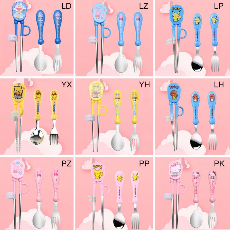 Set thìa nĩa và đũa tập ăn cho bé bằng thép không gỉ 304