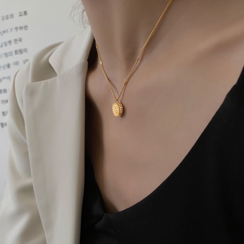 Dây chuyền nữ 100% TITAN NGUYÊN CHẤT vòng cổ nữ KHÔNG GỈ mặt chữ phúc phong cách retro cổ điển mẫu mới 2021