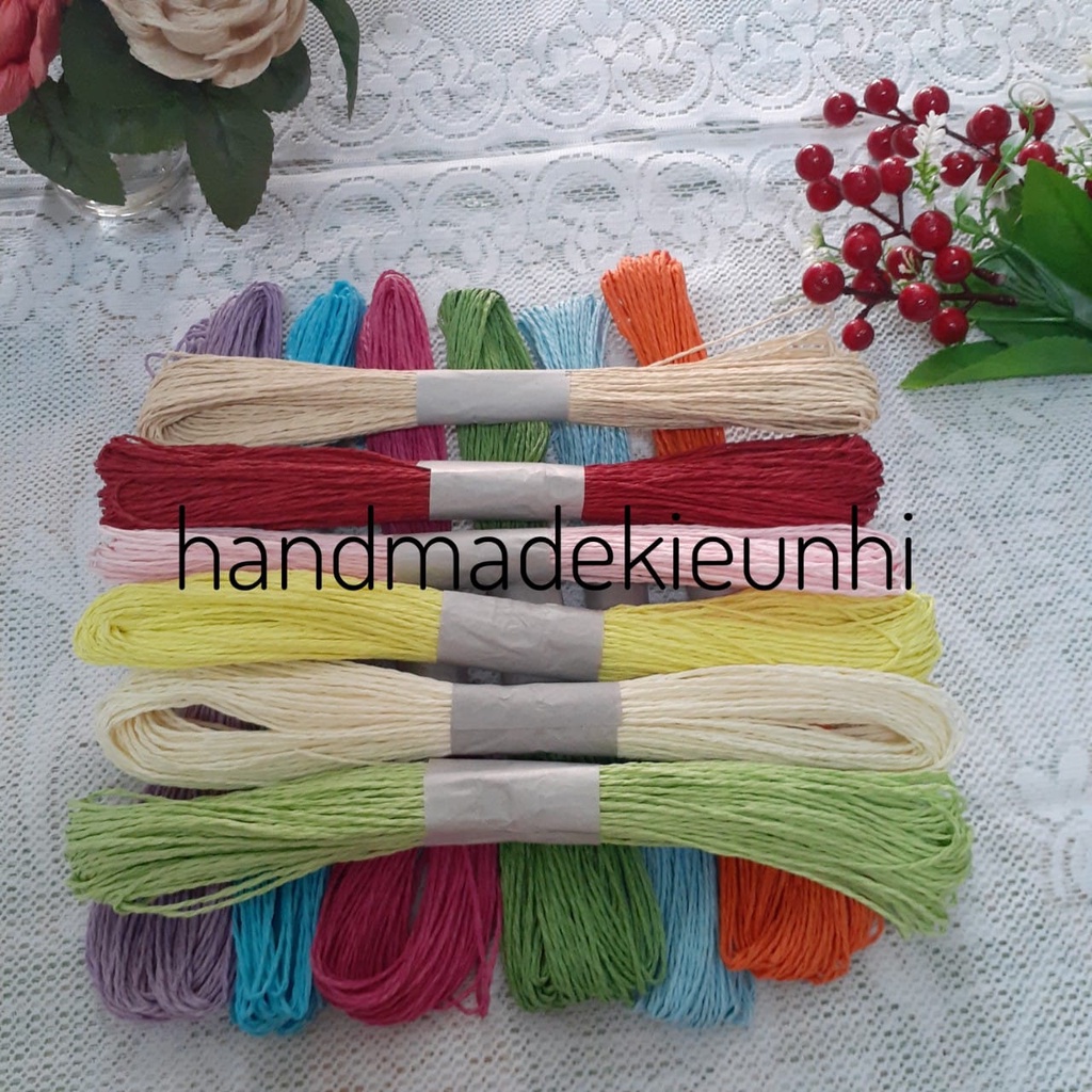 12 mét dây bố giấy 2mm, có kim tuyến hoặc không kim tuyến - nhiều màu