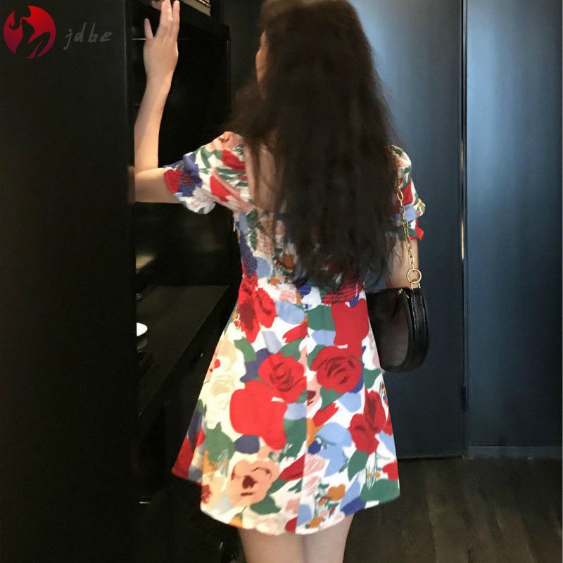 Đầm Hoa Tay Lửng Lưng Cao Thời Trang Mùa Hè Cho Nữ