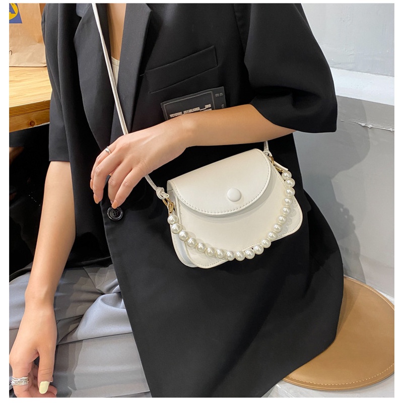 Túi Đeo Chéo Hình Vuông Nhỏ Màu Trơn Đính Nút Ngọc Trai Phong Cách Hàn Quốc Mới 2022 NB00421