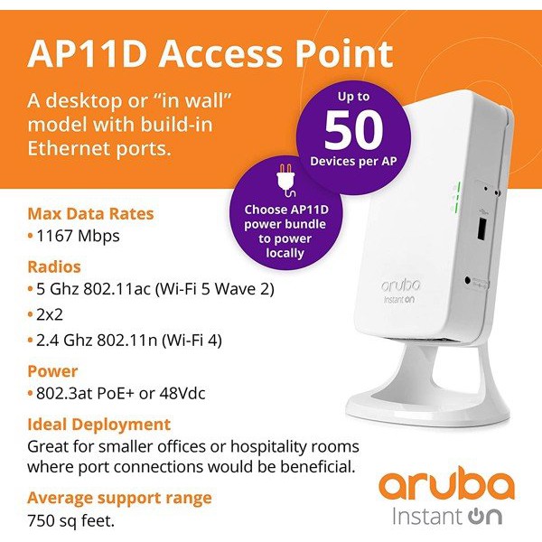 AP11D (R2X16A) - Thiết bị phát sóng không dây (Wifi) Aruba Instant On indoor