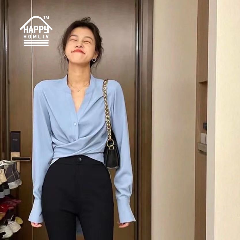 Áo croptop Nữ Tay Dài Cổ Chữ V Thắt Nơ Sau Lưng Size S-2XL
