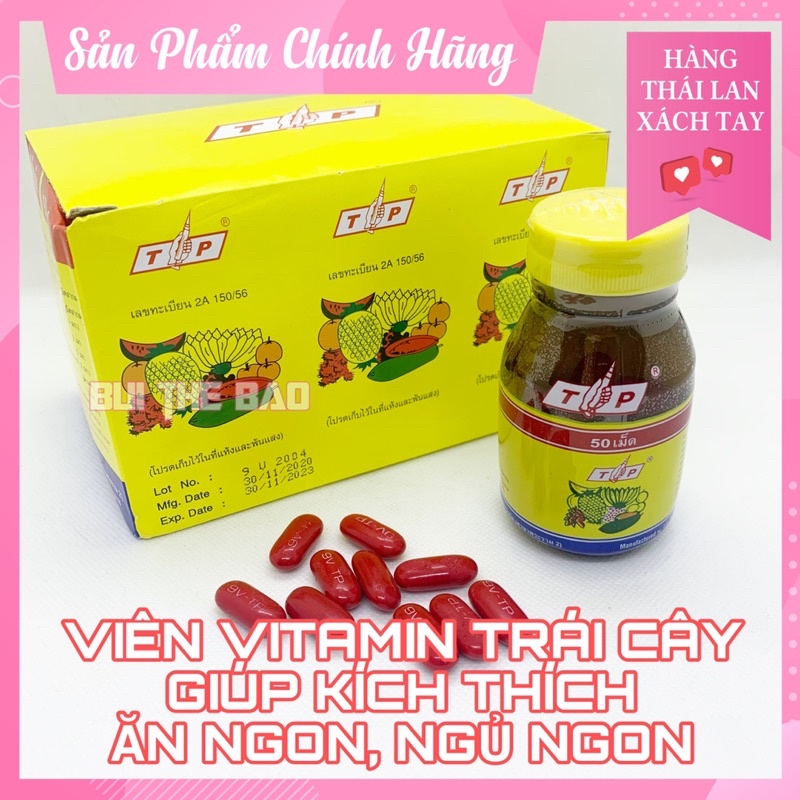 Bộ Vitamin Uống Tăng Cân, Đề Kháng 🍇 50 Viên Vitamin Trái Cây Thái Lan 🇹🇭 Giúp Ăn Ngon, Ngủ Ngon