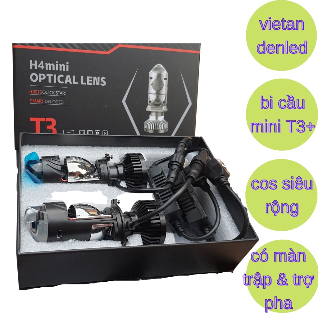 đèn bi cầu mini T3, T3+ chân H4. pha có màn trập. giá 1 đèn
