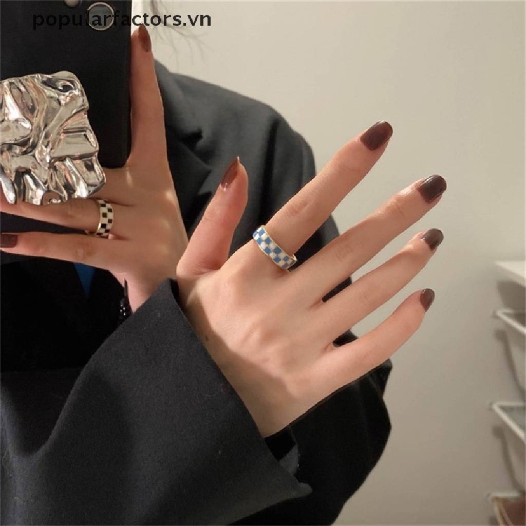 Nhẫn Hở Họa Tiết Caro Phong Cách Hip Hop Thời Trang Cho Nữ