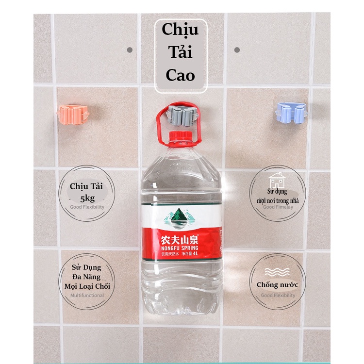 Combo 3 móc dán tường kẹp giữ cây lau nhà chổi, Móc dán tường kẹp treo đồ đa năng chịu lực 5kg