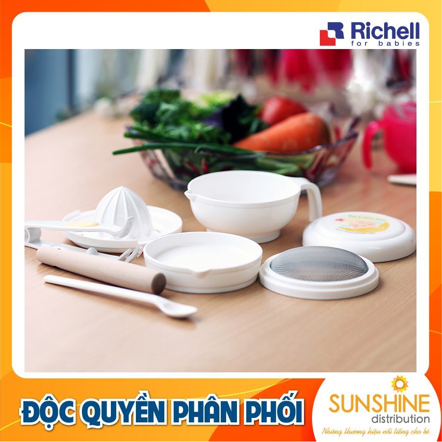 Bộ dụng cụ chế biến ăn dặm kiểu Nhật Richell (8 món) chất liệu cao cấp thiết kế nhỏ gọn