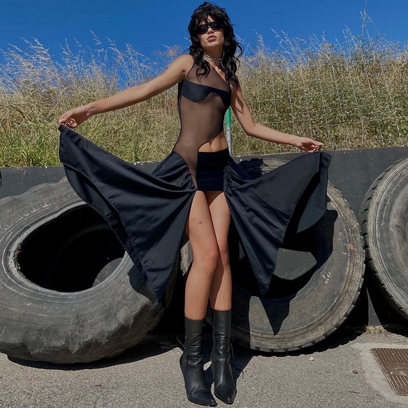 Đầm Sát Nách Phối Lưới Thiết Kế Quyến Rũ Cho Phái Nữ