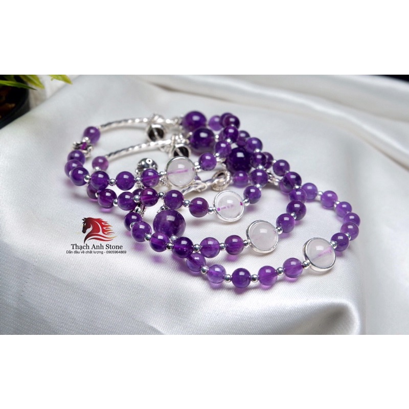 Vòng tay thach anh tím mix charm
