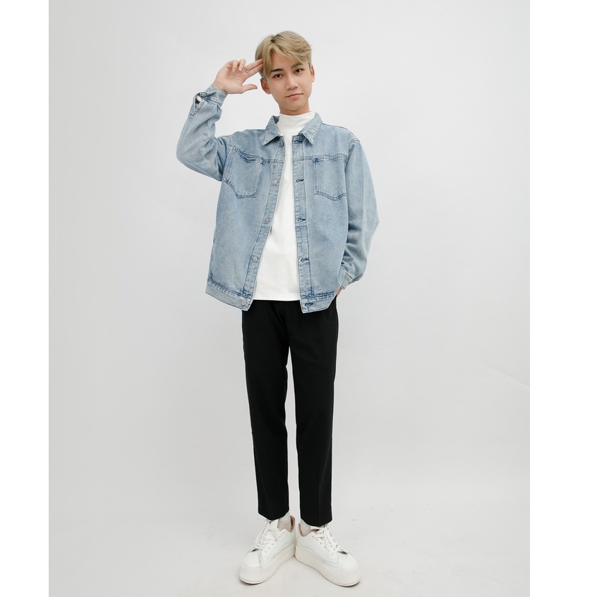 Áo Khoác Jean Trơn Denim Jacket Nam MANDO Vải Jean Thô Cao Cấp 2 Màu Form Rộng Basic Unisex Thời Trang Hàn Quốc KJN005