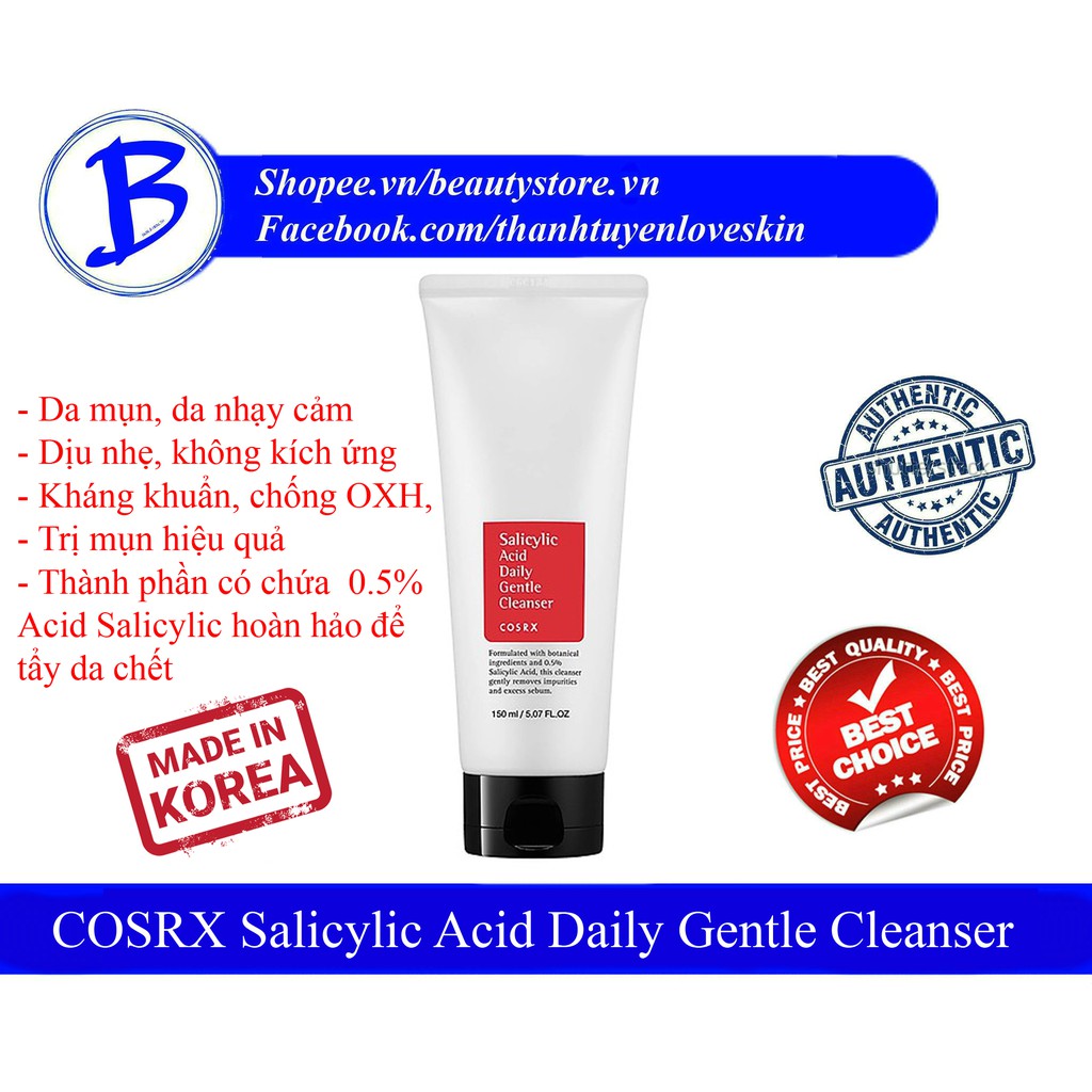 Sữa rửa mặt giảm mụn cho da nhạy cảm Cosrx Salicylic ACID Daily Gentle Cleanser 150ml
