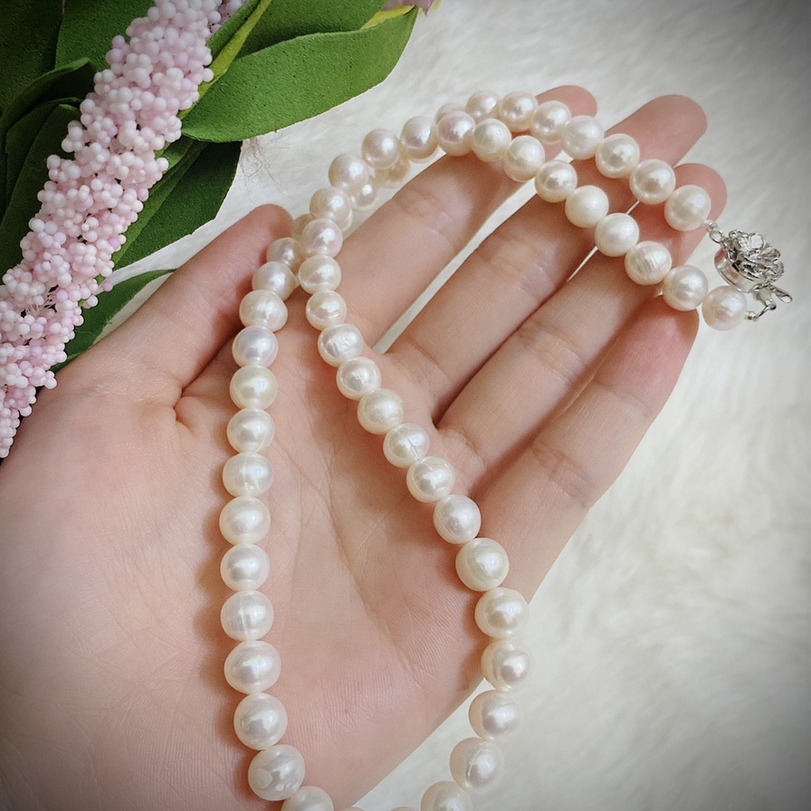 Vòng cổ trai thật nuôi nước ngọt 10li màu trắng hạt tuyển - bán lẻ món