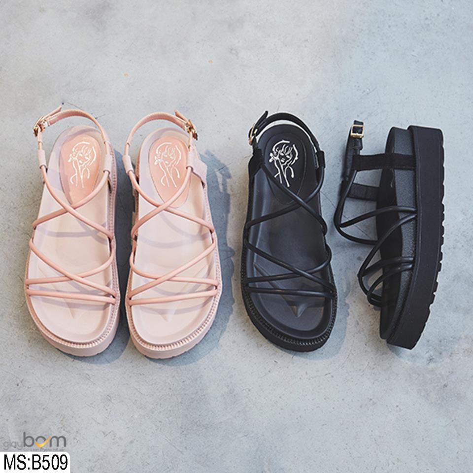 Giày Sandal Dây Nhỏ Quai Móc (Đen, Hồng) B509 2020 . . ˢ . )