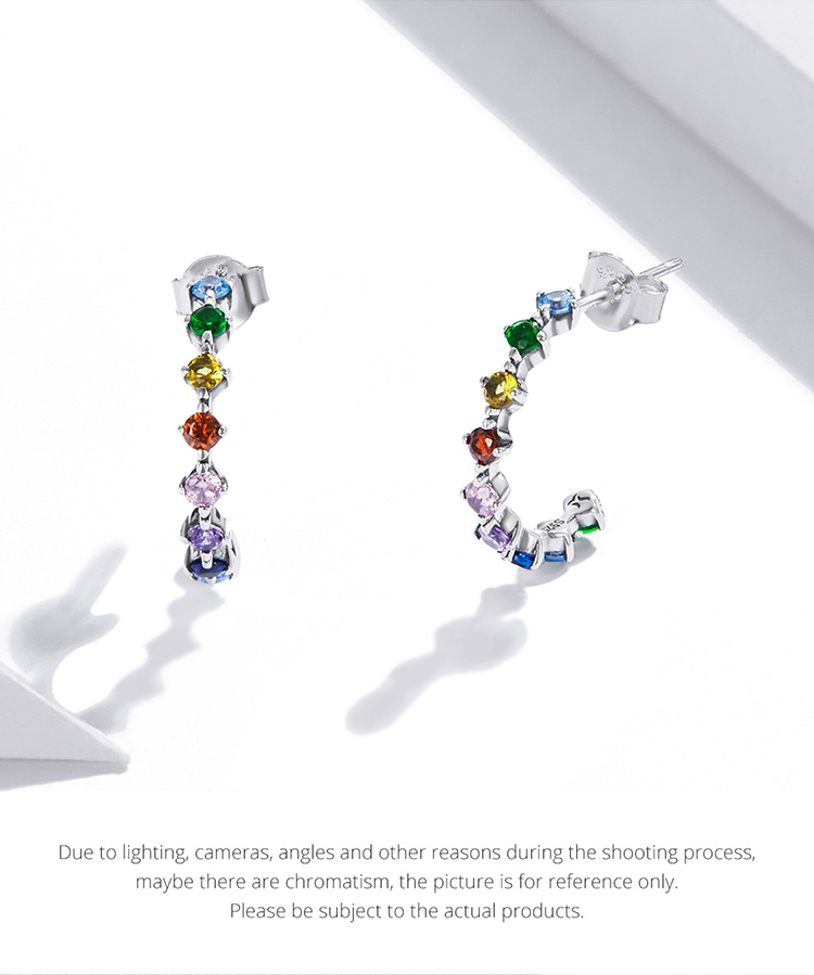 Hoa Tai Bamoer Bạc 925 Đính Đá Nhân Tạo Cầu Vồng Cho Nữ SCE1014