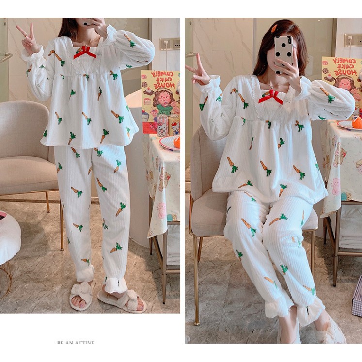Đồ Bộ Pijama 🌸 Bộ Ngủ Thu Đông Nữ Chất Liệu Nhung Tăm Tay Dài MSP446 | BigBuy360 - bigbuy360.vn