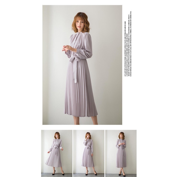 Đầm Voan Xếp Li Tay Dài Phong Cách Nhật Bản (4 Màu) Dress