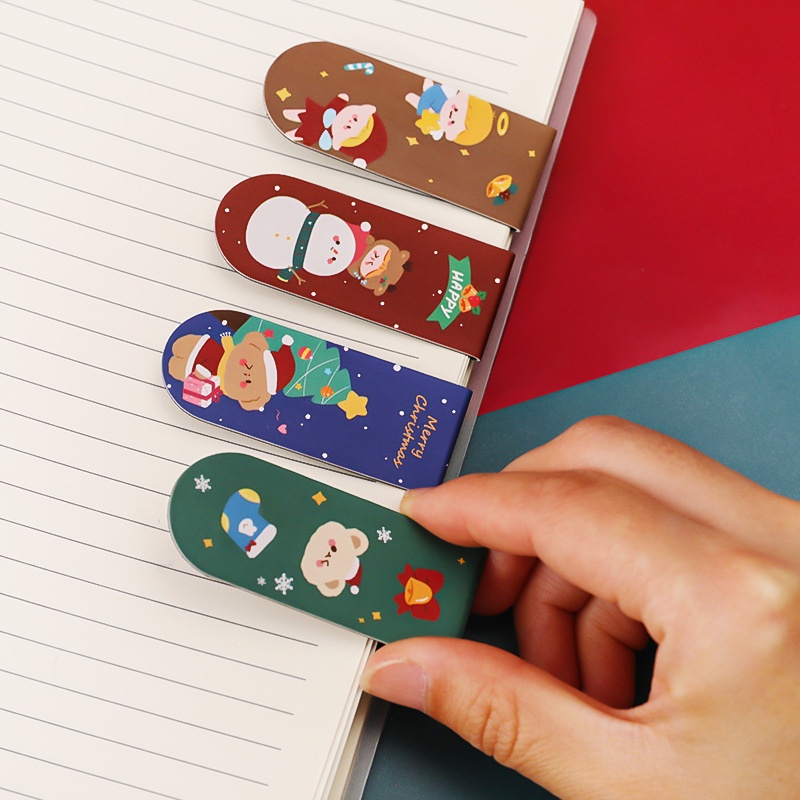 Bookmark kẹp sách cô bé và giáng sinh noel Merry Christmas - Thỏ Hồng