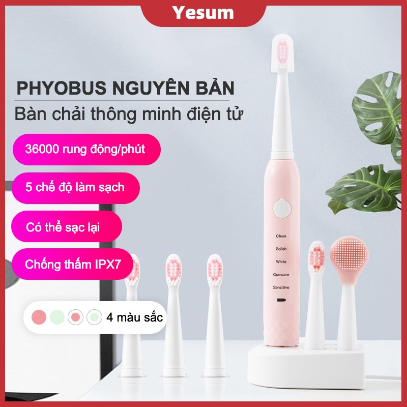 [Mẫu 2021] Bàn Chải Đánh Răng Điện Chính Hãng ORIGINAL PHYOPUS SONIC – Tặng 04 đầu bàn chải, 01 đầu massage, đế sạc