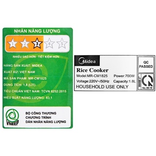 Nồi cơm điện 1,8L Midea model MR- CM1825