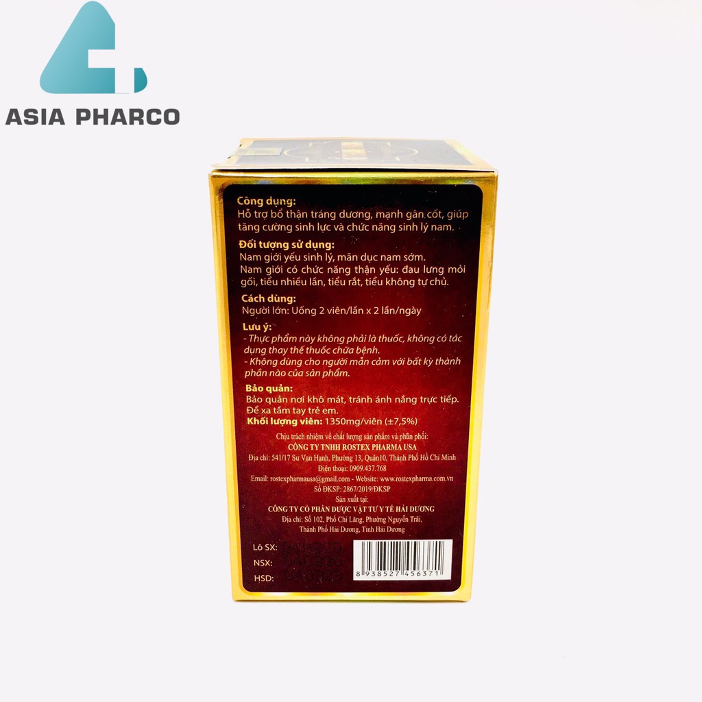 Viên uống tăng cường sinh lý nam Bổ Thận Nam - Hộp 30 viên thành phần 23 loại thảo dược bổ thận tráng dương