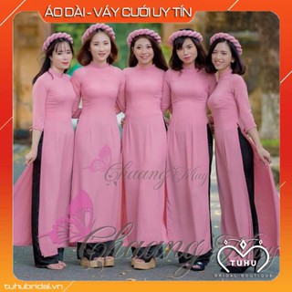 Áo dài đồng phục hồng đỗ 4 tà kèm quần