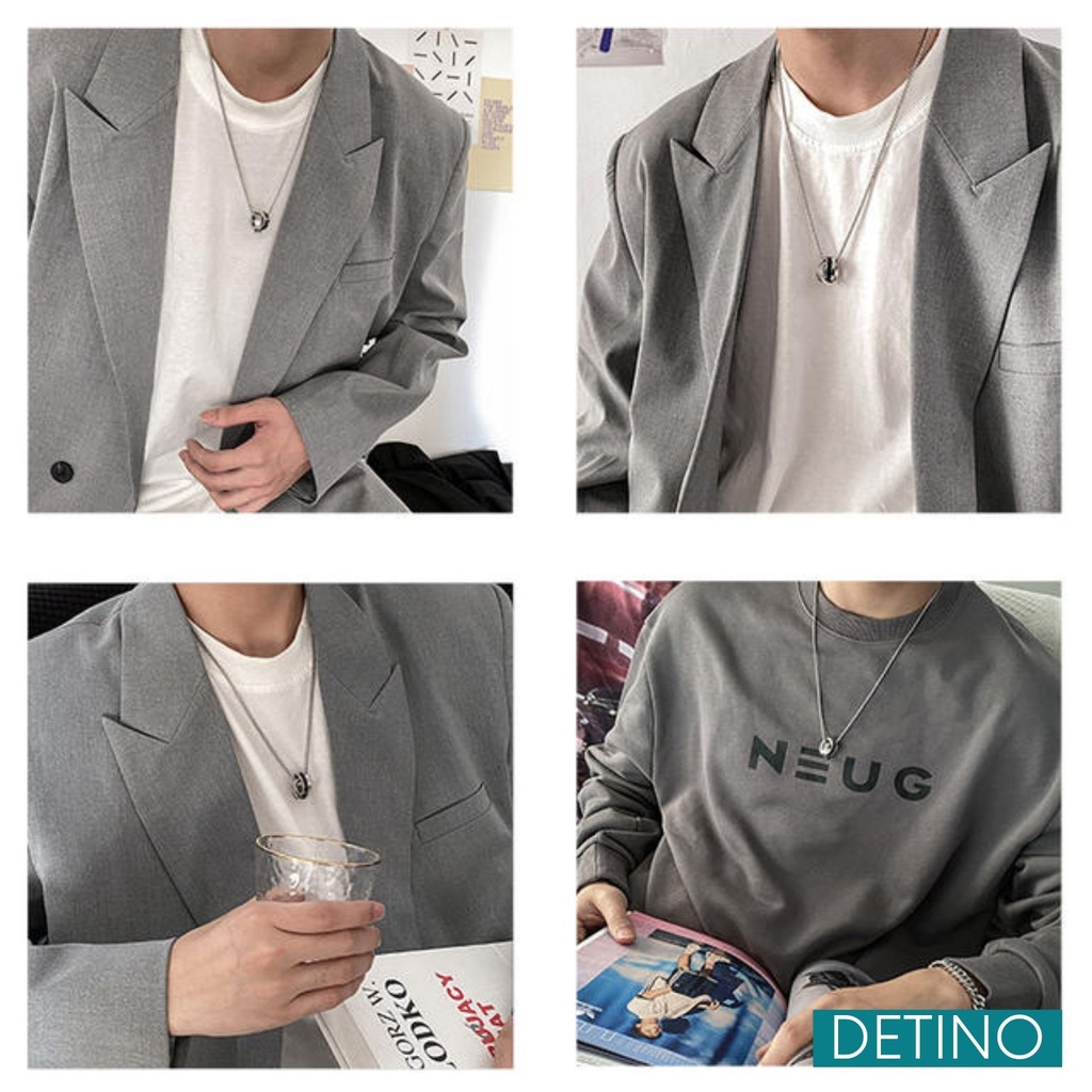 Dây chuyền nam nhẫn đôi, vòng cổ nam titan màu bạc không gỉ phong cách unisex hiphop Hàn Quốc DETINO DC04
