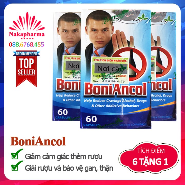 ✅ [6 TẶNG 1] BoniAncol – Giảm cảm giác thèm rượu, giúp giải rượu bia, cai rượu bia, bảo vệ gan thận - Boni Ancol