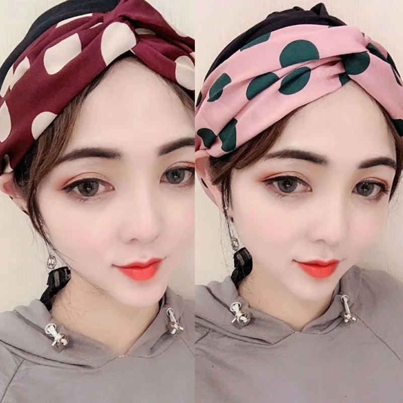 Mũ Turban Thắt Nút Co Giãn Họa Tiết Chấm Bi Màu Sắc Tương Phản Phong Cách Dân Tộc Dành Cho Nữ Mặc Khi Ngủ