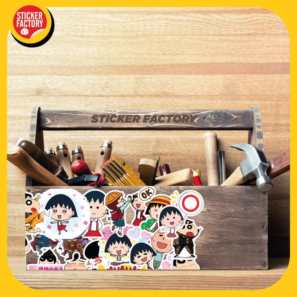 Maruko and Shin - hộp set 100 sticker decal hình dán trang trí nón bảo hiểm , laptop, xe máy, ô tô - STICKER FACTORY