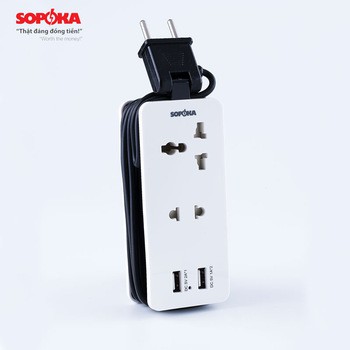 Ổ cắm điện đa năng tích hợp 2 cổng sạc USB- 2 ổ cắm 2200W thông minh Q2U  sopoka #145