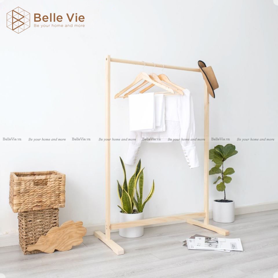 Giá Treo Quần Áo Gỗ Thanh Đơn BELLEVIE Nội Thất Kiểu Hàn Lắp Ráp 86Cm x 44Cm x 126Cm