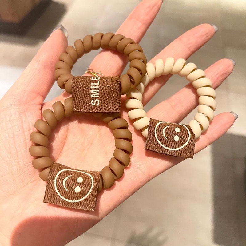 Dây buộc tóc cao su kiểu đường dây điện thoại với mặt cười thời trang phong cách Hàn Quốc dành cho nữ