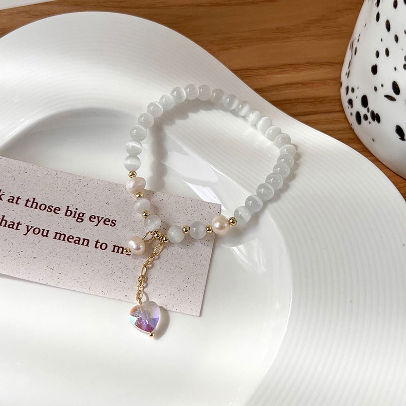 XiaoboACC Vòng Tay Chuỗi Hạt Ngọc Trai Mặt Hình Trái Tim Phong Cách Hàn Quốc Thời Trang Dành Cho Nữ