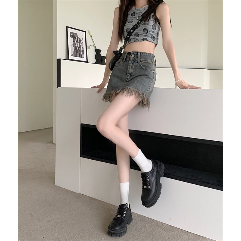 Chân Váy Denim Lưng Cao Dáng Chữ a Thời Trang Hàn Quốc Cá Tính Cho Nữ