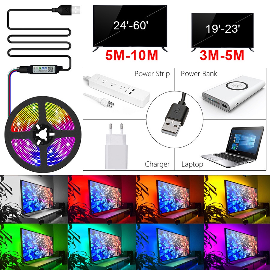 Dây Đèn LED RGB 2835 Bluetooth 5V 1-10M Trang Trí Nhà Ở