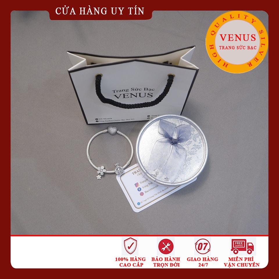 Vòng charm bạc 925 cao cấp- 1 vòng 2 hạt charm- Trang sức bạc Venus